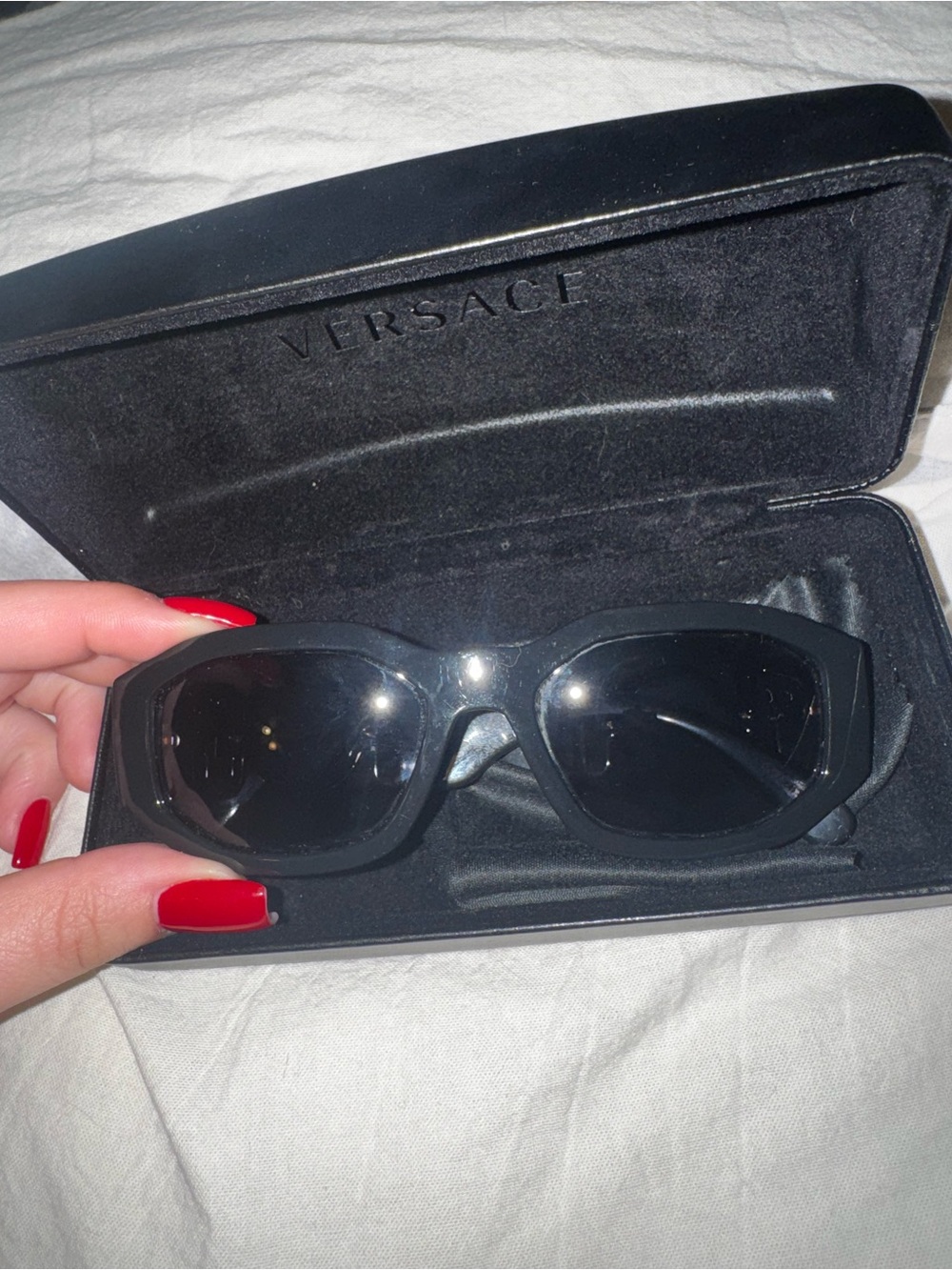 Versace Black Sunglasses with Gold Medusa Chain Detail